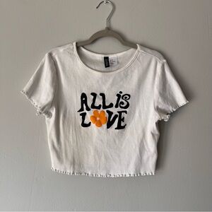 All is love white crop top